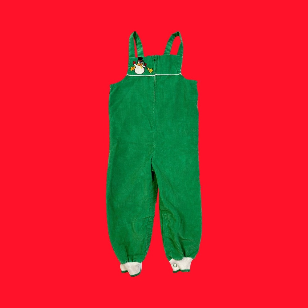 Vintage Sears Christmas Corduroy Overalls, Snowman Embroidery, 18-24 Months